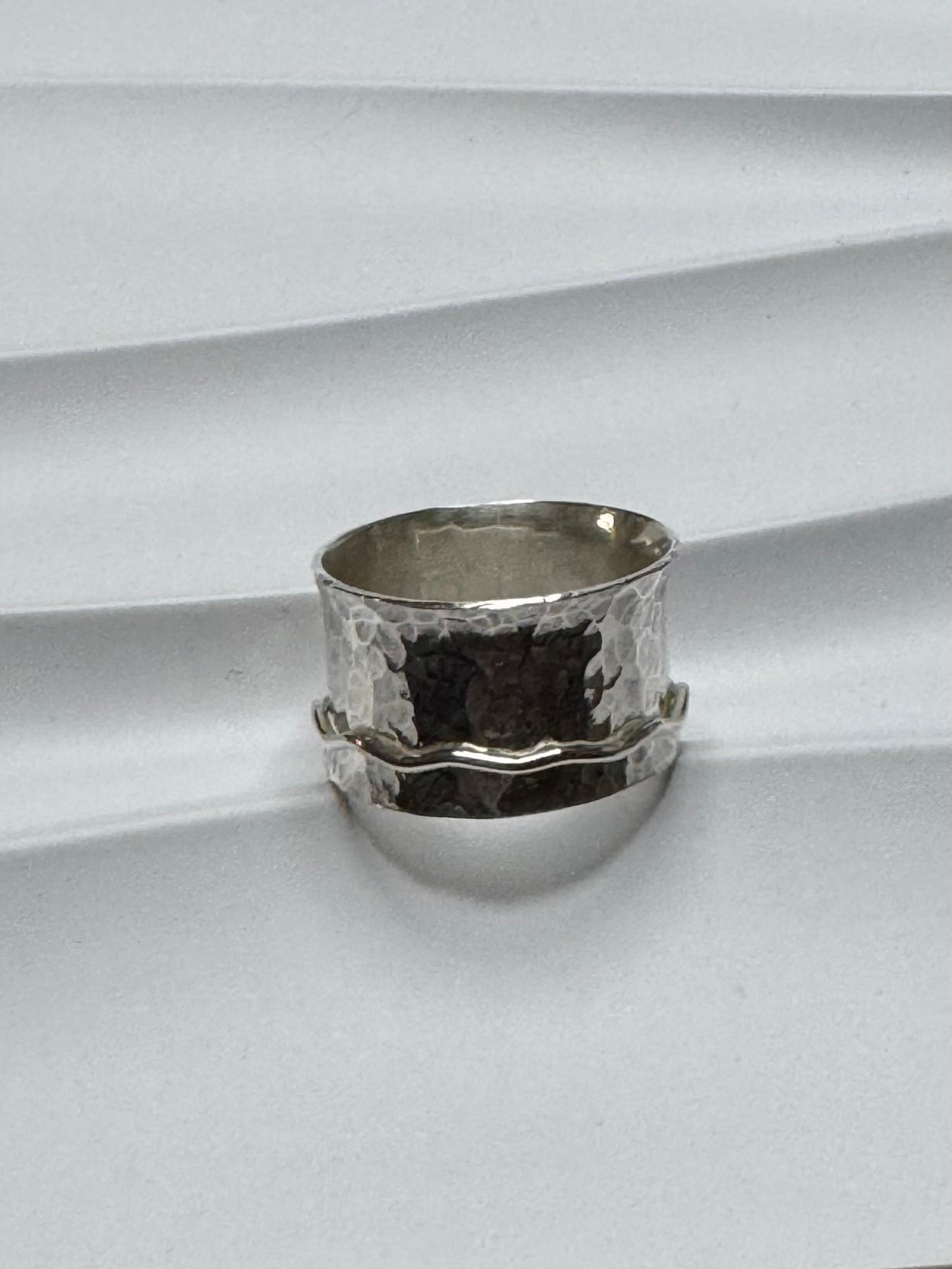 Handmade Sterling Silver Hammered Wide Band Spinner Ring
