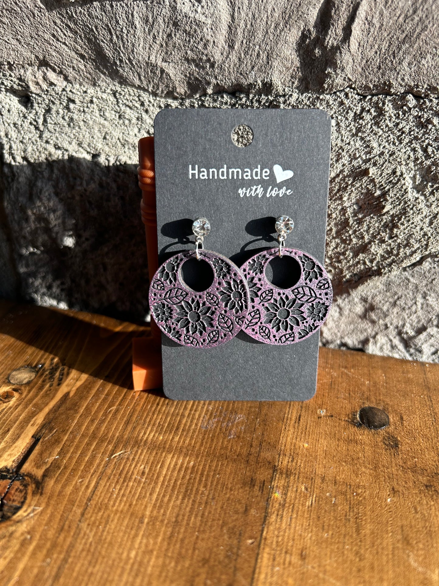 Purple & Black Floral Etched Earrings