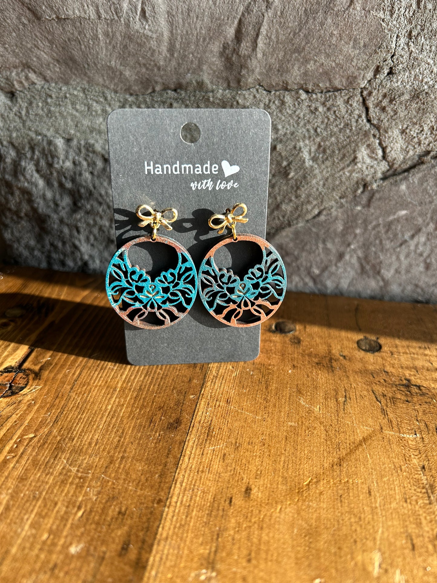 Brown turquoise cut out earrings