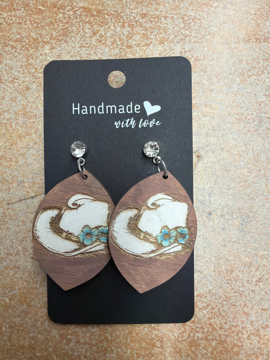 Cowboy Hat Wood Earrings