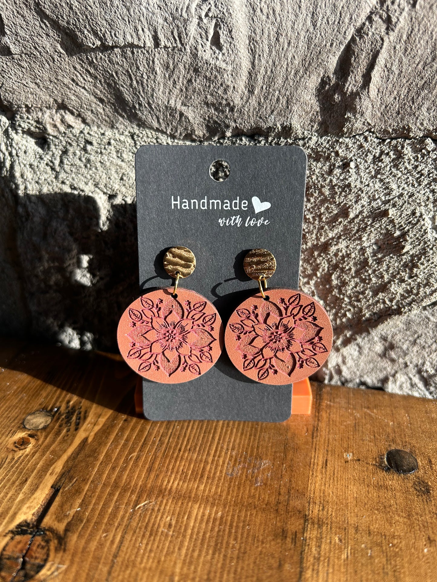 Gold Round Flower Earrings
