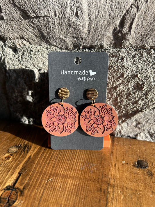 Gold Round Flower Earrings