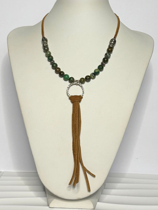 Handmade African Turquoise & Suede Long Necklace