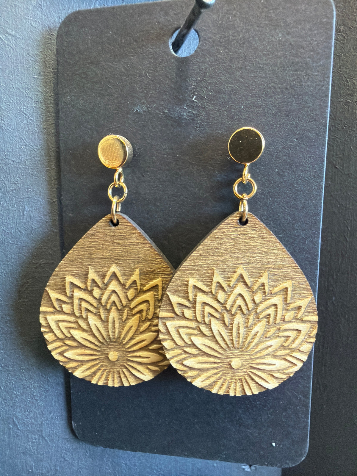 Teardrop Flower Natural Wood Earring