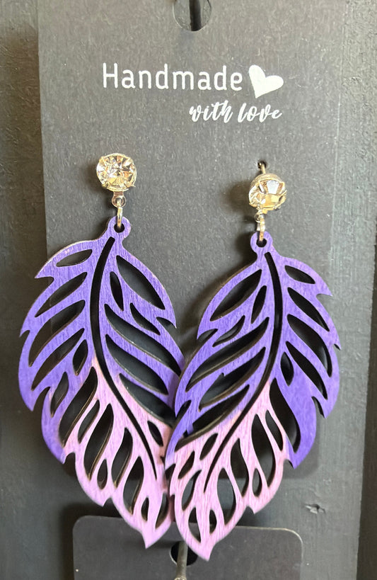 Wood Feather Cutout Earrings