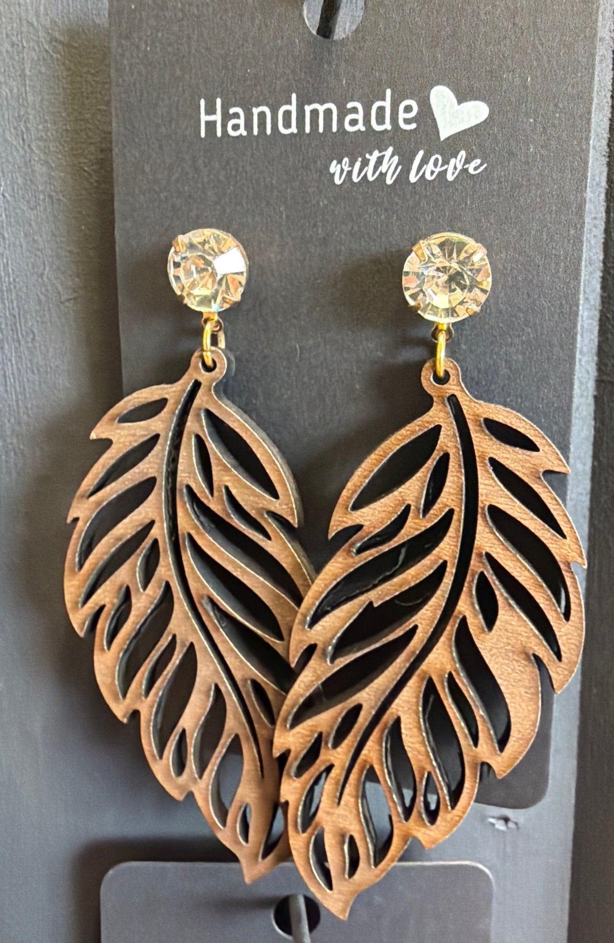 Wood Feather Cutout Earrings