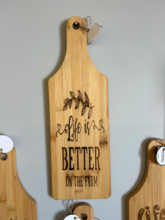Life Is Better On The Farm - Laser Engraved Charcuterie Board