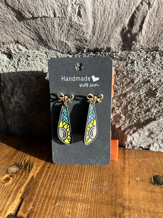 Yellow Sunflower Gold Bows Ear rings