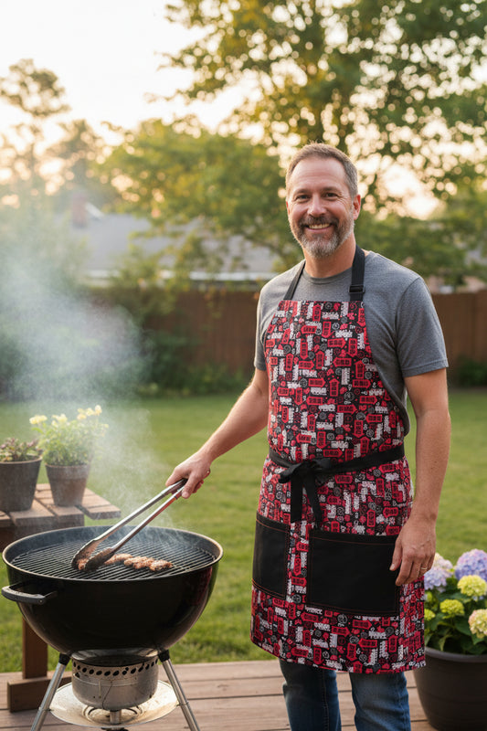 Reversible tie up MENS apron, and oven mitts