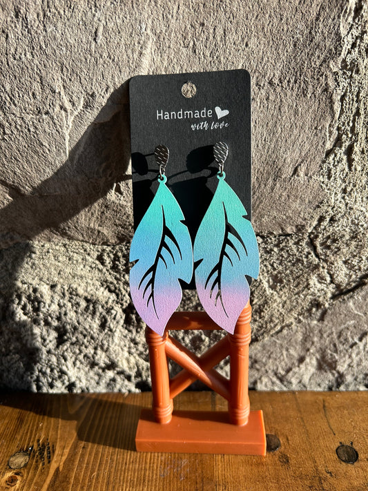 Feather pink/blue/green Earring