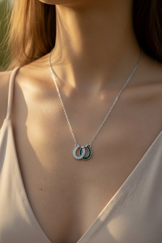 Black and Silver Crystal Horseshoe Necklace