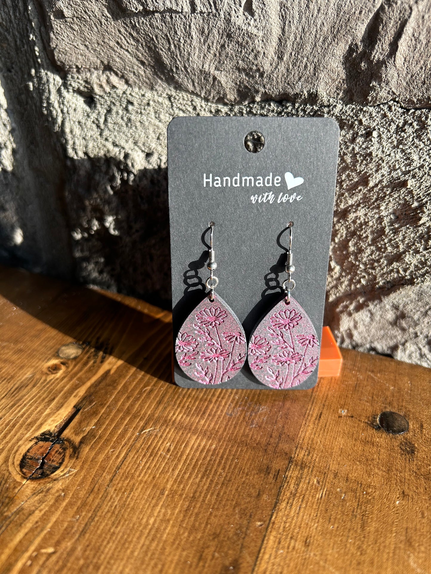 Purple and Pink Etched Floral Earrings