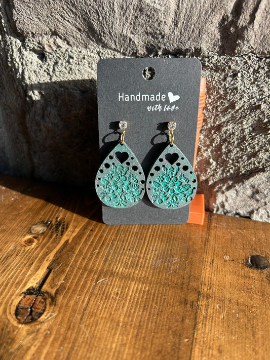 Blue Flower & Cut Out Heart Earrings