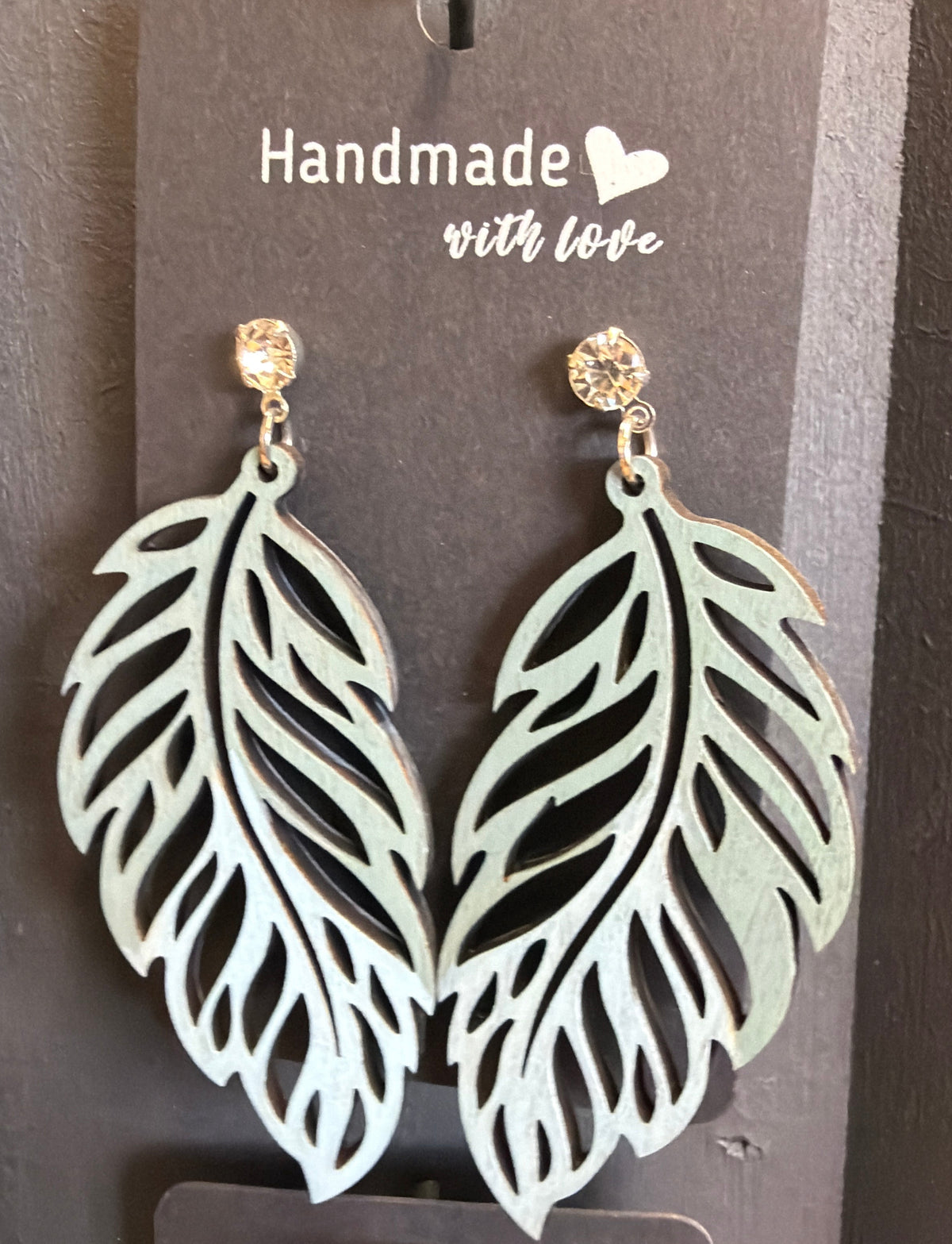 Wood Feather Cutout Earrings