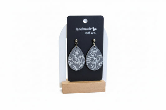Silver Flower Wooden Earrings