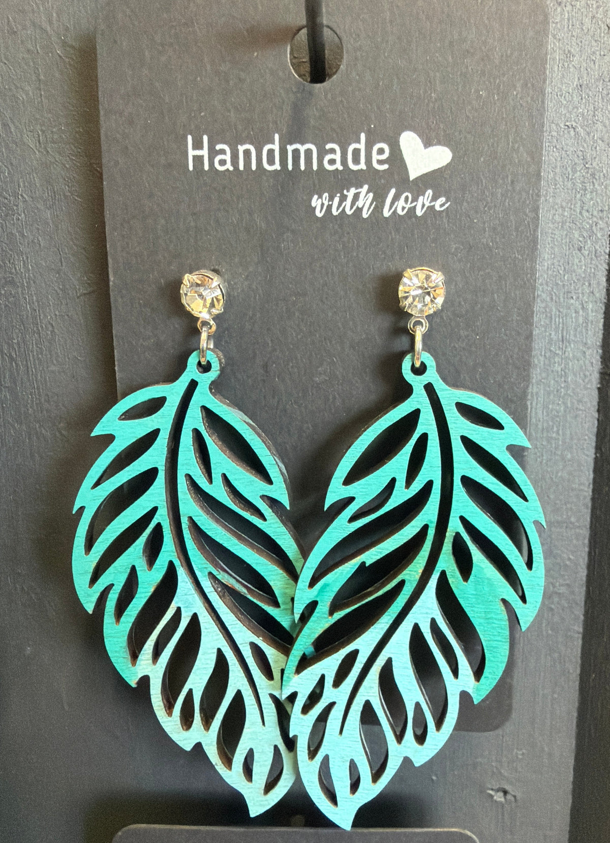 Wood Feather Cutout Earrings