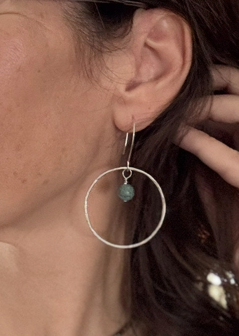 Handmade Sterling Silver Hoop Earrings with African Turquoise